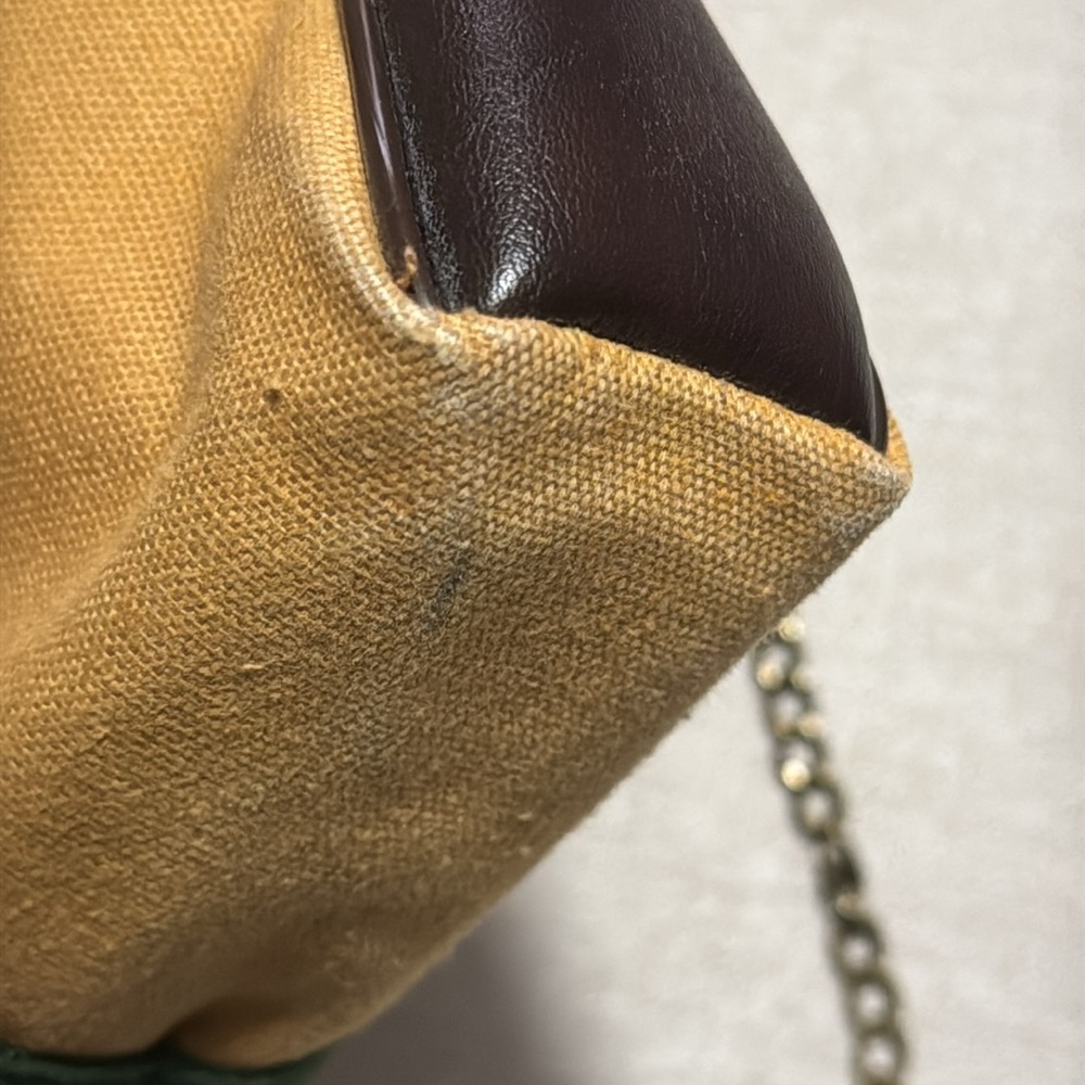 Converted Vintage Pouch-Tan Canvas-Red & Green Stripe Detail-Brassy Link Chain - Picture 7 of 17